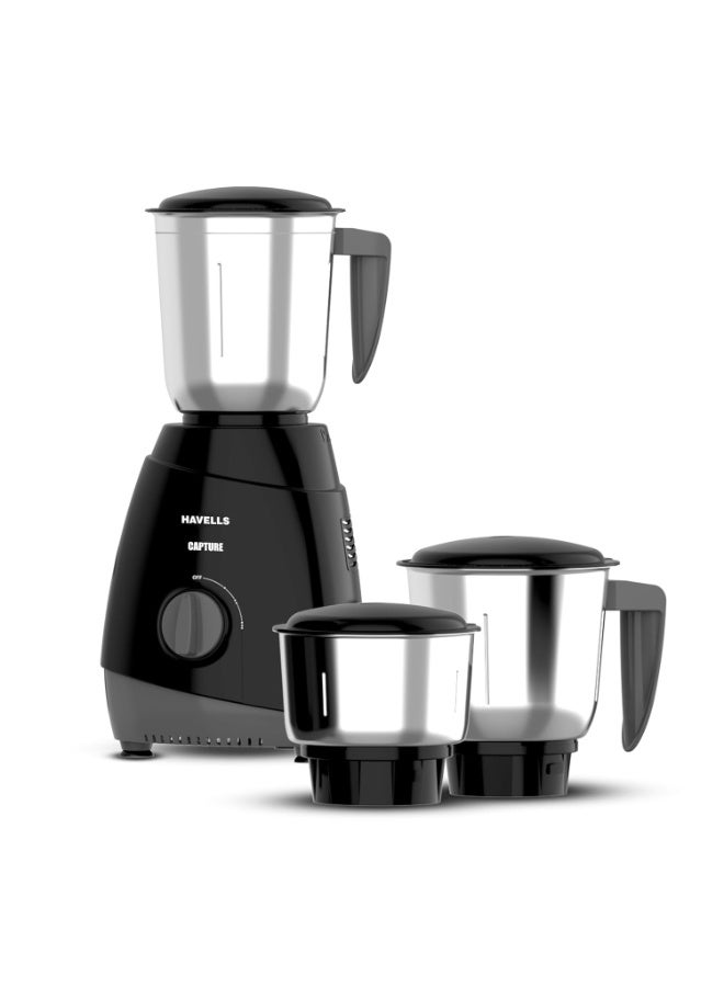 هافلز Havells Capture 500W Mixer Grinder 3 Stainless Steel Jars | 21000 RPM High-Speed Motor | Rust-Resistant 304 SS Blades | 1.5L Large Blending Jar | Overheat Protection | 1-Year Warranty (Black) - Image 1